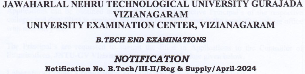 B.Tech end exam update year 3-2, Regular and supply April 2024